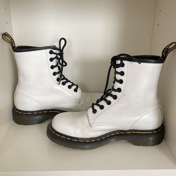 Dr. Martens 1460 Leather Lace Up Combat Boots in White - Picture 6 of 10